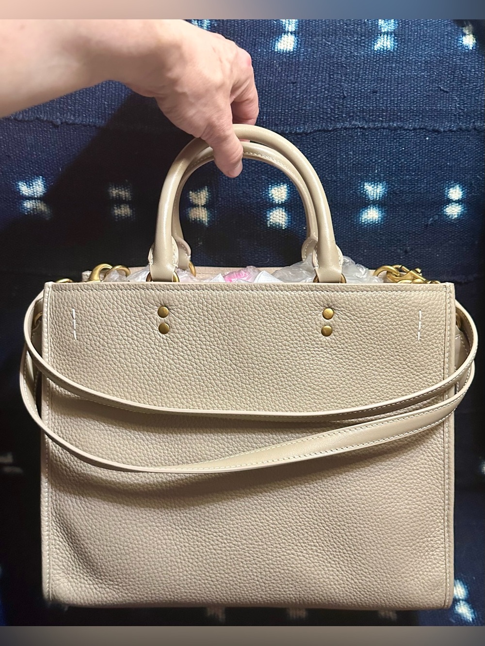 NWT QUINCE 30/31 Italian Leather Medium Convertible Satchel Taupe Ecru 3way bag